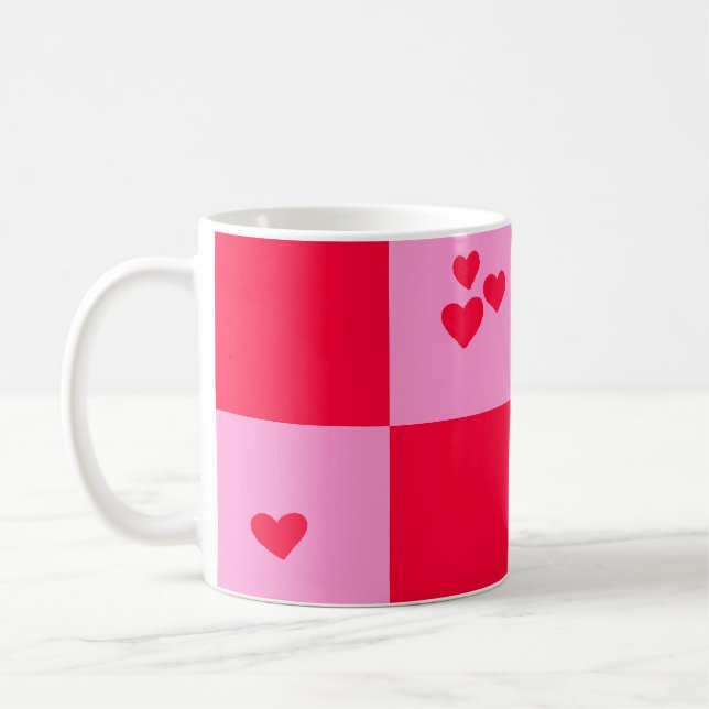 Taza De Café Cuadrícula cardíaca rosa y roja (Izquierda)