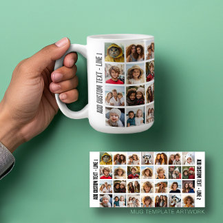 Taza De Café Cuadrícula de 28 Collages de fotos - Texto manuscr