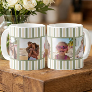 Taza De Café Cuadrícula de fotos múltiples con franja crema y s