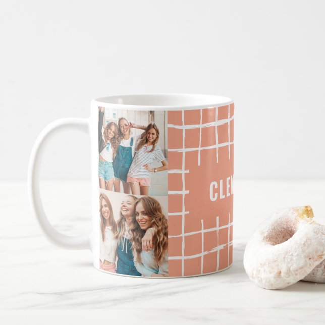 Taza De Café Cuadrícula de melocotón 4 foto moderna mínima simp (Con donut)