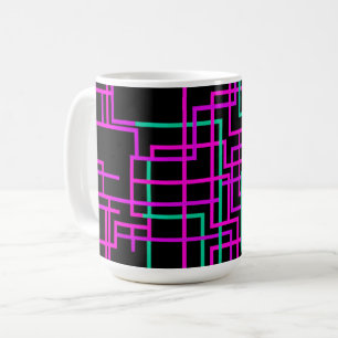 Taza De Café Cuadrícula geométrica rosa y azul turquesa