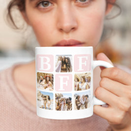 Taza De Café Cuadrícula multifotografía moderna BFF rosa