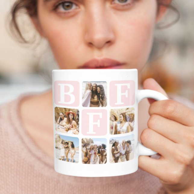 Taza De Café Cuadrícula multifotografía moderna BFF rosa (Subido por el creador)