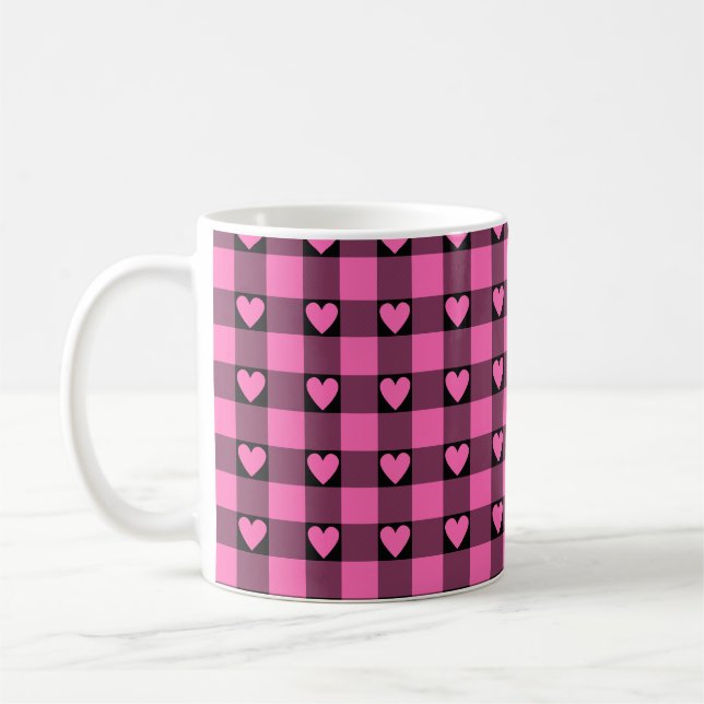 Taza De Café Cuadro de corazón de búfalo negro rosa (Izquierda)