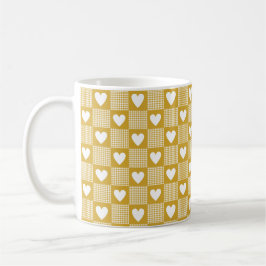 Taza De Café Cuadro de Corazón de Gingham de Oro de Cosecha
