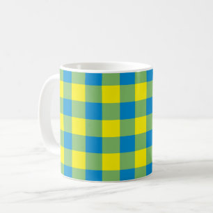 Taza De Café Cuadro Escocés de Azul Amarillo Verde Patrón de Cu