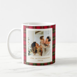 Taza De Café Cuadro Escocés Rojo Verde Navidad Dos Fotos Famili
