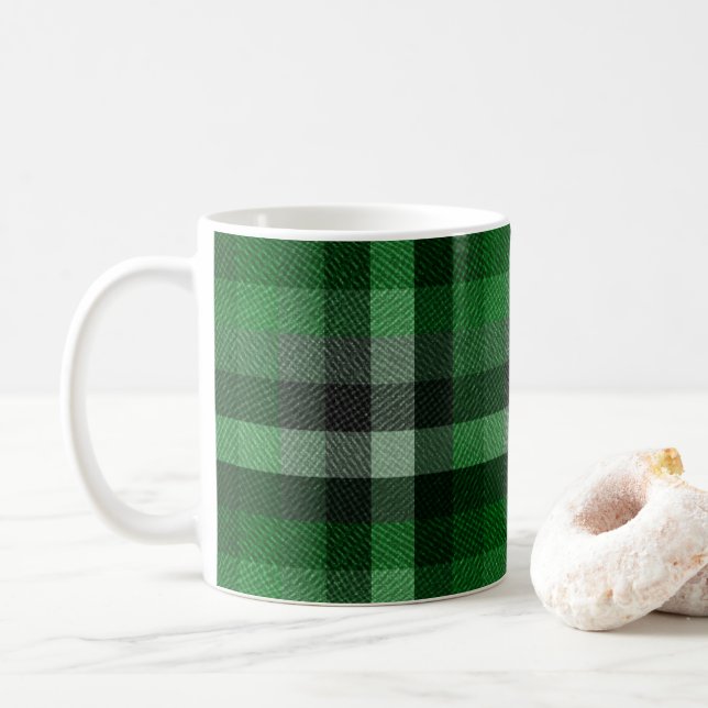 Taza De Café Cuadro Escocés Verde Clásico.  (Con donut)