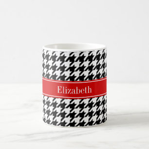 Taza De Café Cuadro Negro Blanco Rojo Monograma Nombre
