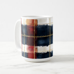 Taza De Café Cuadro rojo, navy y dorado