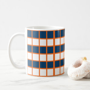 Taza De Café Cuadros azules blancos naranjas a cuadros