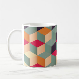 Taza De Café Cuadros coloridos, patrón geométrico retro.