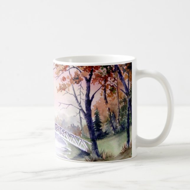 Taza De Café Cuadros de acuarela de Arched Bridge New England (Derecha)