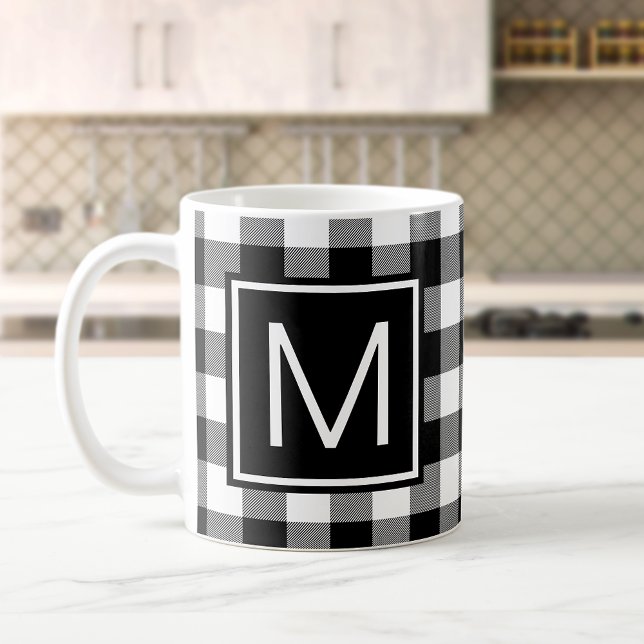 Taza De Café Cuadros de Búfalo Negro y Blanco Monogramados (Subido por el creador)