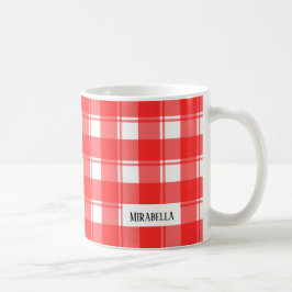 Taza De Café Cuadros de rayas rojas y blancas de campo editable