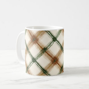 Taza De Café Cuadros de rayas verdes marrones crema