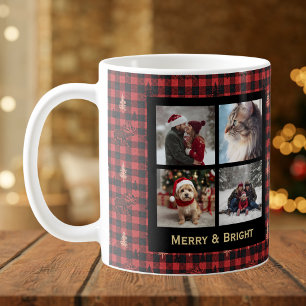 Taza De Café Cuadros escoceses rojos y negros Navideños Chic Rú