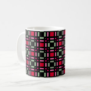 Taza De Café Cuadros geométricos verde rojo negro rayas 