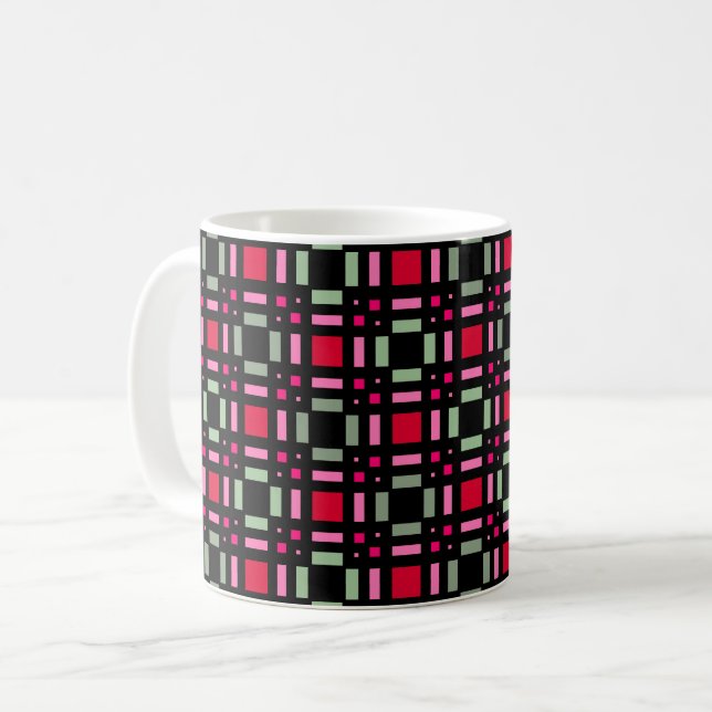 Taza De Café Cuadros geométricos verde rojo negro rayas  (Anverso izquierdo)