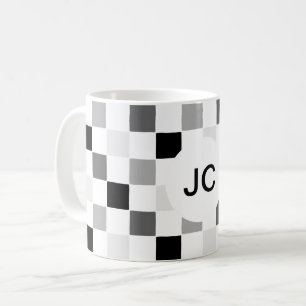 Taza De Café Cuadros Monograma Negro y Blanco Moderno Simple