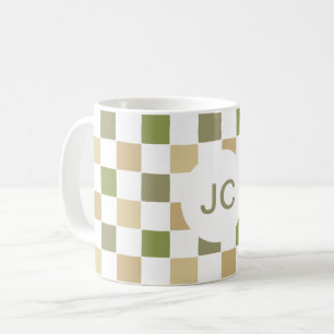 Taza De Café Cuadros Monograma Verde Beige Moderno Sencillo