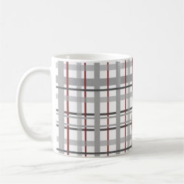 Taza De Café Cuadros Rojos Grises Plata Monograma