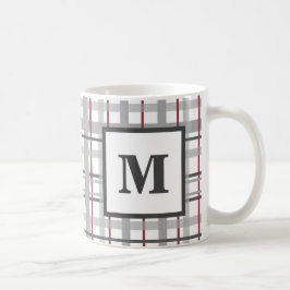 Taza De Café Cuadros Rojos Grises Plata Monograma