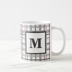 Taza De Café Cuadros Rojos Grises Plata Monograma