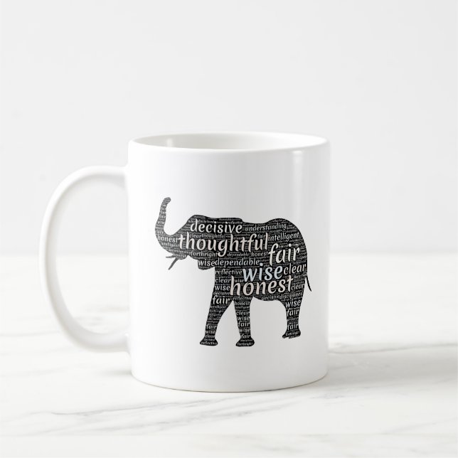 Taza De Café Cualidades de una nube de palabras de elefante (Izquierda)