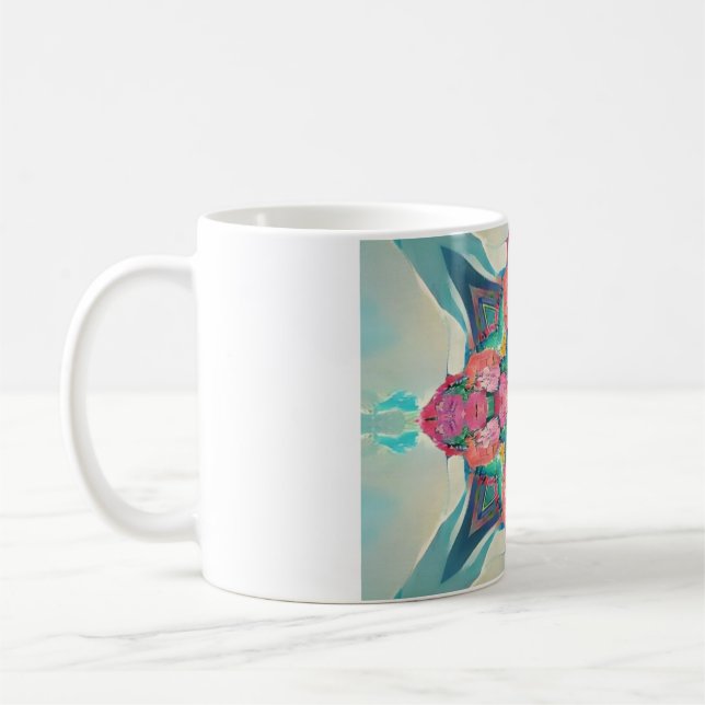 Taza De Café Cuatro esquinas geométricas de arreglo floral rosa (Izquierda)