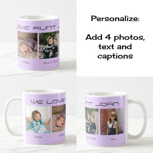Taza De Café Cuatro fotos texto editable lilac personalizado