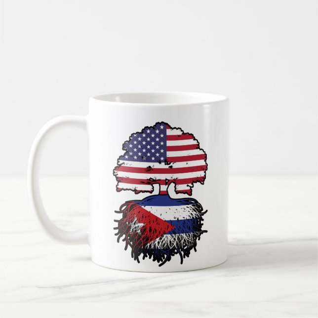 Taza De Café Cuba Bandera de raíces cubanoamericanas de los Est (Izquierda)