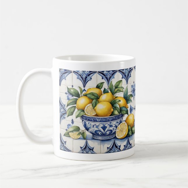 Taza De Café Cubeta azul de limones de azulejos azules de Amalf (Izquierda)