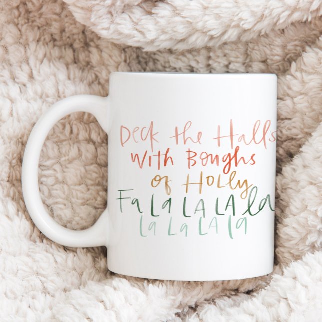Taza De Café Cubierta a mano - Carol en los salones (Hand-Lettered Deck the Halls Carol Coffee Mug)