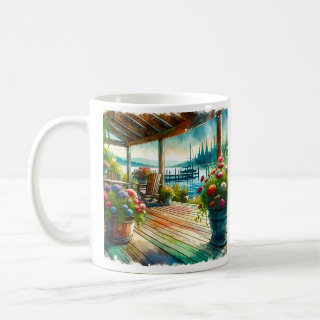 Taza De Café Cubierta de lago de acuarela personalizada (Izquierda)