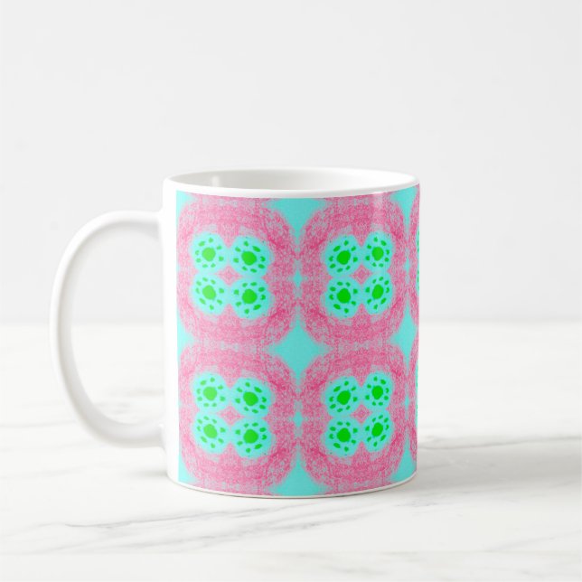 Taza De Café Cubierta verde pastel, impresión tribal de ikat. E (Izquierda)