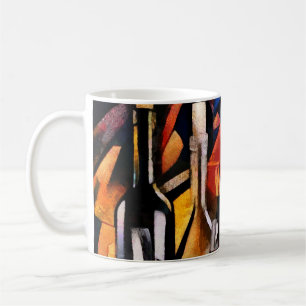 Taza De Café Cubism Wine Themem: Botellas y uvas