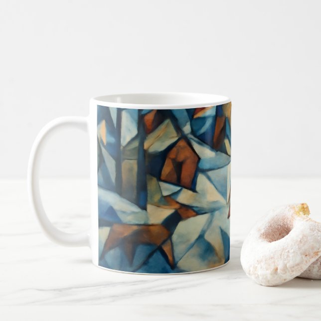 Taza De Café Cubist Expressionist Winter Village Mug (Con donut)
