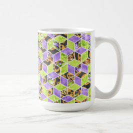 TAZA DE CAFÉ CUBOS DE HALLOWEEN NEGRO NARANJA VERDE PURPURA
