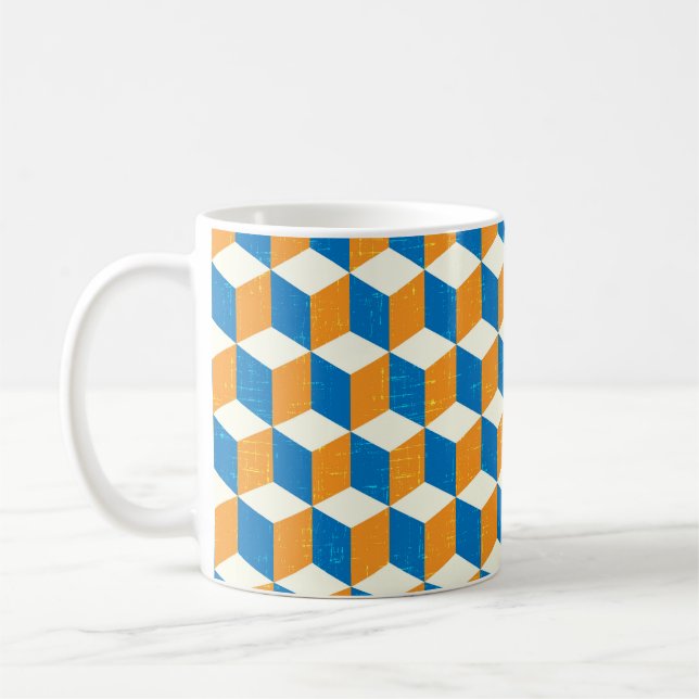 Taza De Café Cubos isométricos retro, ilusión geométrica (Izquierda)