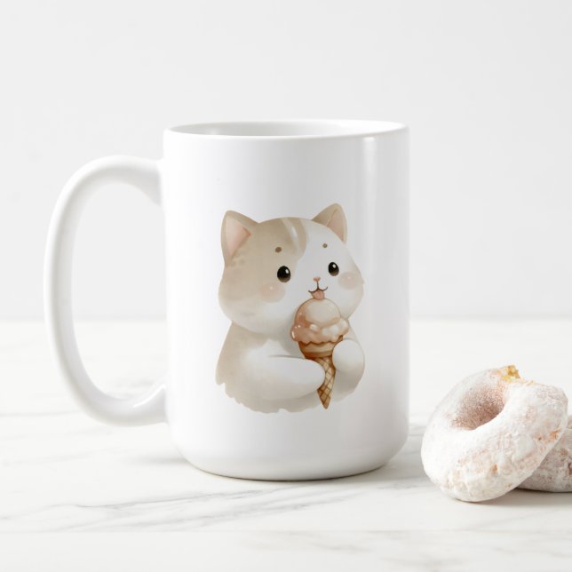 Taza De Café Cuchara de gato Kitty, crema de hielo (Con donut)