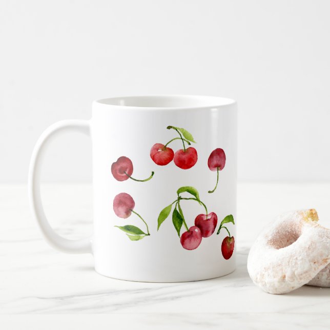 Taza De Café Cuello de agua de cerezos rojos (Con donut)