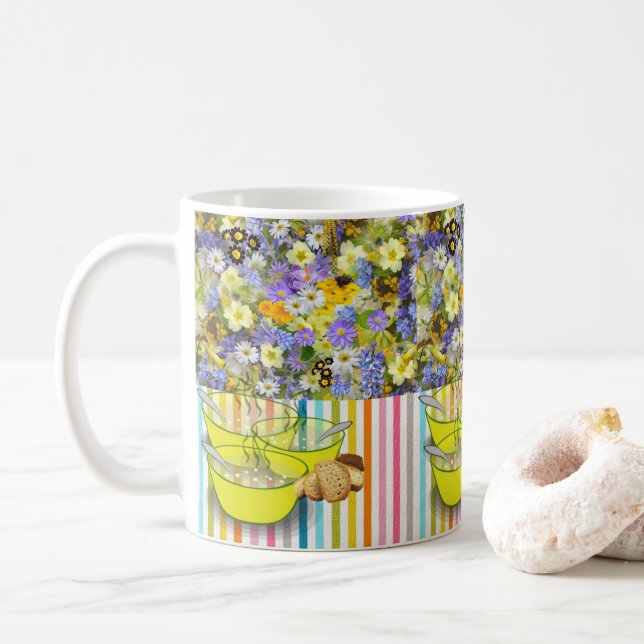 Taza De Café Cuenco para sopa de franja floral (Con donut)