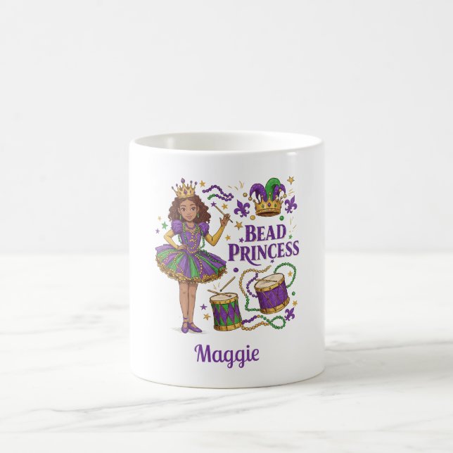 Taza De Café Cuenta de Texto Personalizado Princesa - Mardi Gra (Centro)