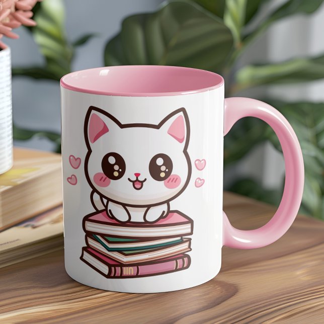 Taza De Café Cuentos Y Caras Me Hacen El Día - Gatos Y Libros (This cozy and creative design is perfect for anyone who loves their pets as much as their books)