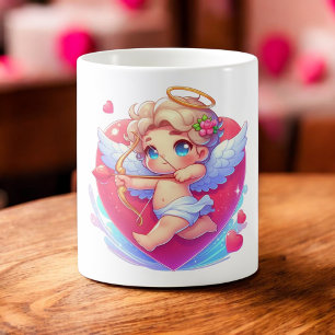 Taza De Café Cuerdo Cupido Querubín Valentín Corazón Rosa