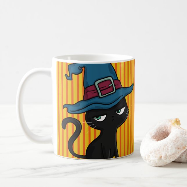 Taza De Café Cuerdo gato negro (Con donut)