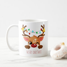 Taza De Café Cuerdo Rudolf Reno con Luces de Navidad Parpadeand