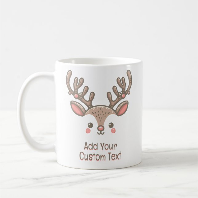 Taza De Café Cuerno de Reno de Navidad con Texto Personalizado (Izquierda)