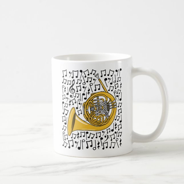 Taza De Café Cuerno Francés con notas musicales, músico de lató (Derecha)